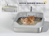 XXL Stainless Steel Cat Litter Box with High Sides, Metal Scoop, 70 x 50 x 30 cm T3398P376108