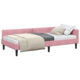Corner Bed Frame Pink 100 x 200 cm Velvet and Engineered wood 42016167