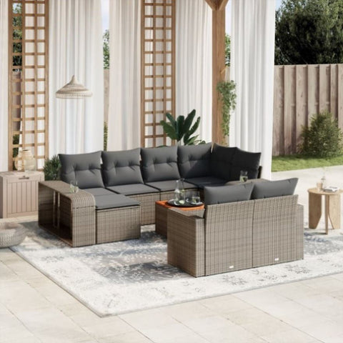 ZNTS 11 Piece Garden Sofa Set with Cushions Grey Poly Rattan 3228920