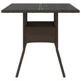 Garden Table with Glass Top Brown 80x80x75 cm Poly Rattan 365524