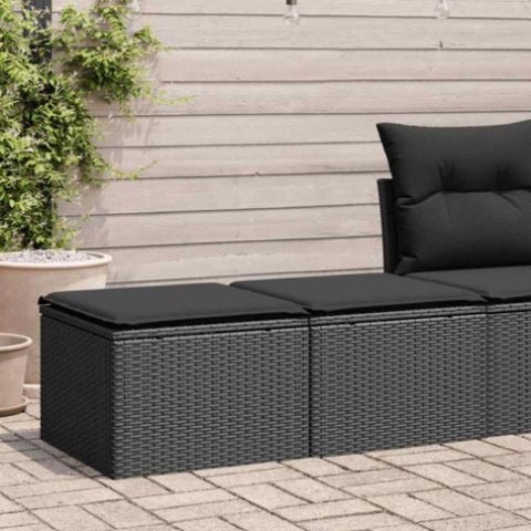 ZNTS 2 Piece Garden Sofa Set with Cushions Black Poly Rattan Acacia 3328658