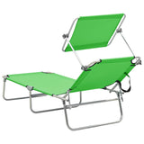 ZNTS Folding Sun Lounger with Canopy Green Aluminium 310361