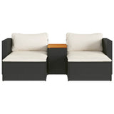 5 Piece Garden Sofa Set with Cushions Black Poly Rattan Acacia 365725