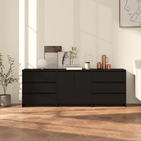 ZNTS 3 Piece Sideboard Black Engineered Wood 3098066