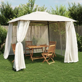 Gazebo with Double Roof and Mesh Walls Cream 2.93x2.93 m Steel 368448