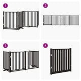 Dog Gate with Door Foldable 4 Panels Black 320 cm Solid Wood Fir 352291