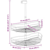 50972 2-Tier Kitchen Wire Basket Silver 180 Degree 75x38x80 cm