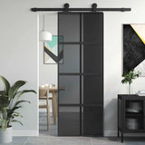 Sliding Door Black 76x205 cm Tempered Glass and Aluminium 155225