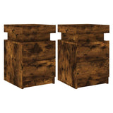 Bedside Cabinets with LED Lights 2 pcs Smoked Oak 35x39x55 cm 836758