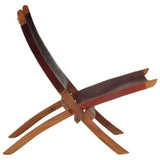 Folding Relaxing Chair Dark Brown Real Leather 356375