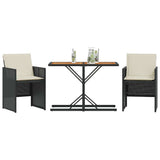 3 Piece Bistro Set with Cushions Black Poly Rattan 365068