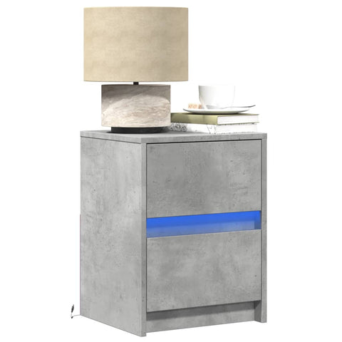 ZNTS Bedside Cabinets with LED Lights 2 pcs Concrete Grey Engineered Wood 852040