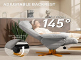 PU Leather Swivel Recliner Chair with Footstool, Wooden Base and Storage for Living Room, Light Grey T3398P423085