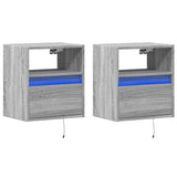 ZNTS Wall-mounted Bedside Cabinets with LED Lights 2 pcs Grey Sonoma 3307986