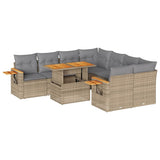 9 Piece Garden Sofa Set with Cushions Beige Poly Rattan Acacia 3327580