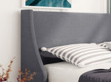 Single Bed Soft Linen Grey 3FT Upholstered Bed with Winged Headboard, Wood Slat Support WF284386AAA