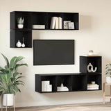 TV Cabinet Set Wall-mounted 4 pcs Black Oak Engineered Wood 3393127