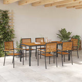 Garden Dining Set 7 pcs Black and Wood Poly Rattan 3365442