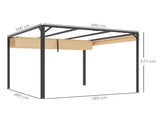 3 x 3m Aluminium Pergola, with Retractable Roof and Wall - Khaki T3398P320019