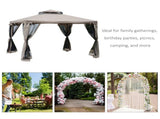 Outdoor Gazebo, 2-tier Roof W/Netting, 295L x 295W x 263Hcm-Taupe T3398P317814