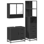 ZNTS 3 Piece Bathroom Furniture Set Black Engineered Wood 3301175