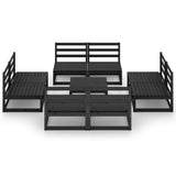 9 Piece Garden Lounge Set Black Solid Pinewood 3075278