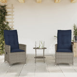 3 Piece Bistro Set with Cushions Grey Poly Rattan 365656