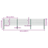 Fence Panel with Posts Iron 522x80 cm Green 278606