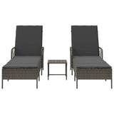 Sun Lounger Reclining 3 pcs Grey and Dark Grey Poly Rattan 365434