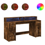 Desk with LED Lights Smoked Oak 160x55x91 cm Engineered Wood 3309433