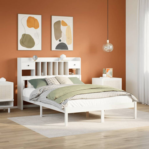 ZNTS Bookcase Bed without Mattress White 160x200 cm Solid Wood Pine 3322346