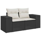 10 Piece Garden Sofa Set with Cushions Black Poly Rattan Acacia 3327423