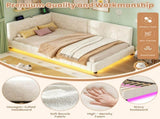 3ft Single Boucle Bed Frame Smart RGB LED Lights & Charging Station, Hexagon Tufted Headboard N652P500087W