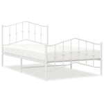 ZNTS Metal Bed Frame without Mattress with Footboard White 107x203cm 373852