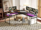 'L' Shaped Work Desk, with LED Lights - Black T3398P344516