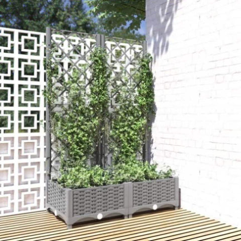 Garden Planter with Trellis Light Grey 80x40x121.5 cm PP 153271