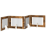 Dog Gate with Stands 4 pcs Smoked Oak 80 x 60 cm 892135