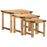 ZNTS Nesting Side Tables 3 pcs Solid Rough Wood Mango 376040