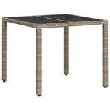Garden Table with Glass Top Light Grey 90x90x75 cm Poly Rattan 368122