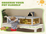 Wooden Tortoise House with Lamp Holder, Clear Windows, Openable Tops, Built-In Tray, Light Grey T3398P425330
