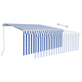 ZNTS Manual Retractable Awning with Blind 3.5x2.5m Blue&White 3069276