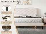 4ft6 Double Upholstered Velvet Bed Frame, with Adjustable Button-Tufted & Riveted Headboard, Velvet N652P179786W