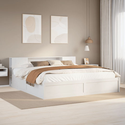 Bed Frame without Mattress White 200x200 cm Solid Wood Pine 3323405