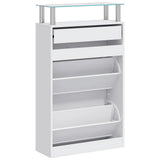 241244 Shoe Cabinet with a Drawer and a Top Glass Shelf Wood White