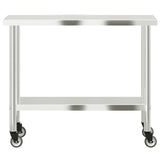 Kitchen Work Table with Wheels 110x55x85 cm Stainless Steel 376464