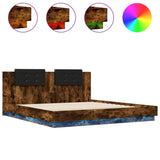 Bed Frame with LED without Mattress Smoked Oak 200x200 cm 3209986