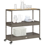 Bar Cart 3-Tier Grey Poly Rattan and Solid Wood Acacia 368724