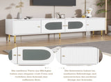 Modern TV Stand, 4doors, Metal bracket, TV Cabinet Storage Sideboard with 2 glass doors, TV N605P407493W