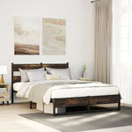 ZNTS Metal Bed Frame without Mattress Smoked Oak 140x190 cm 4017218