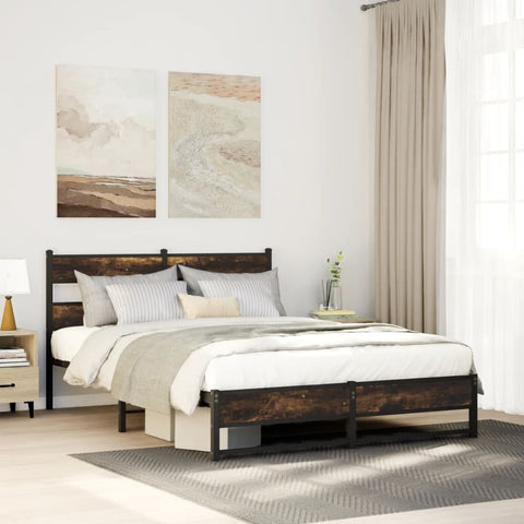 ZNTS Metal Bed Frame without Mattress Smoked Oak 140x190 cm 4017218